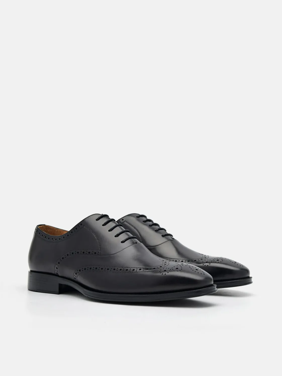 Leather Brogue Oxford Shoes - Black