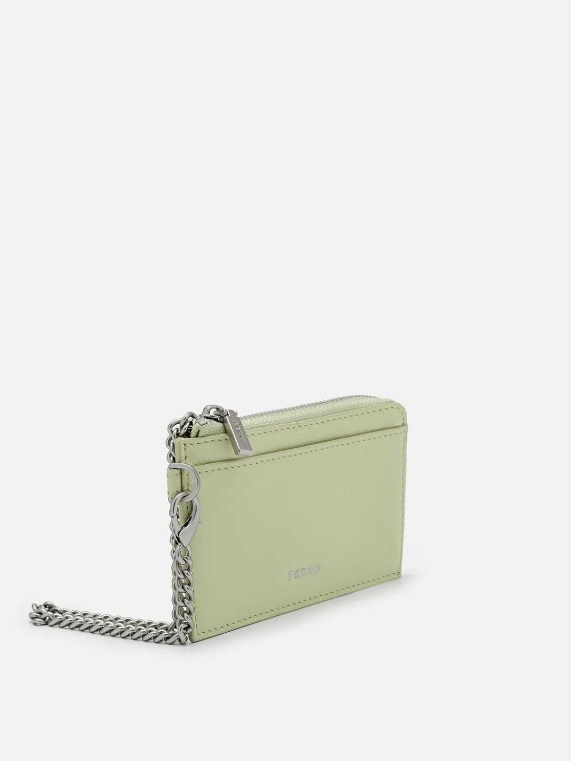 Leather Card Holder with Keychain - Light Green