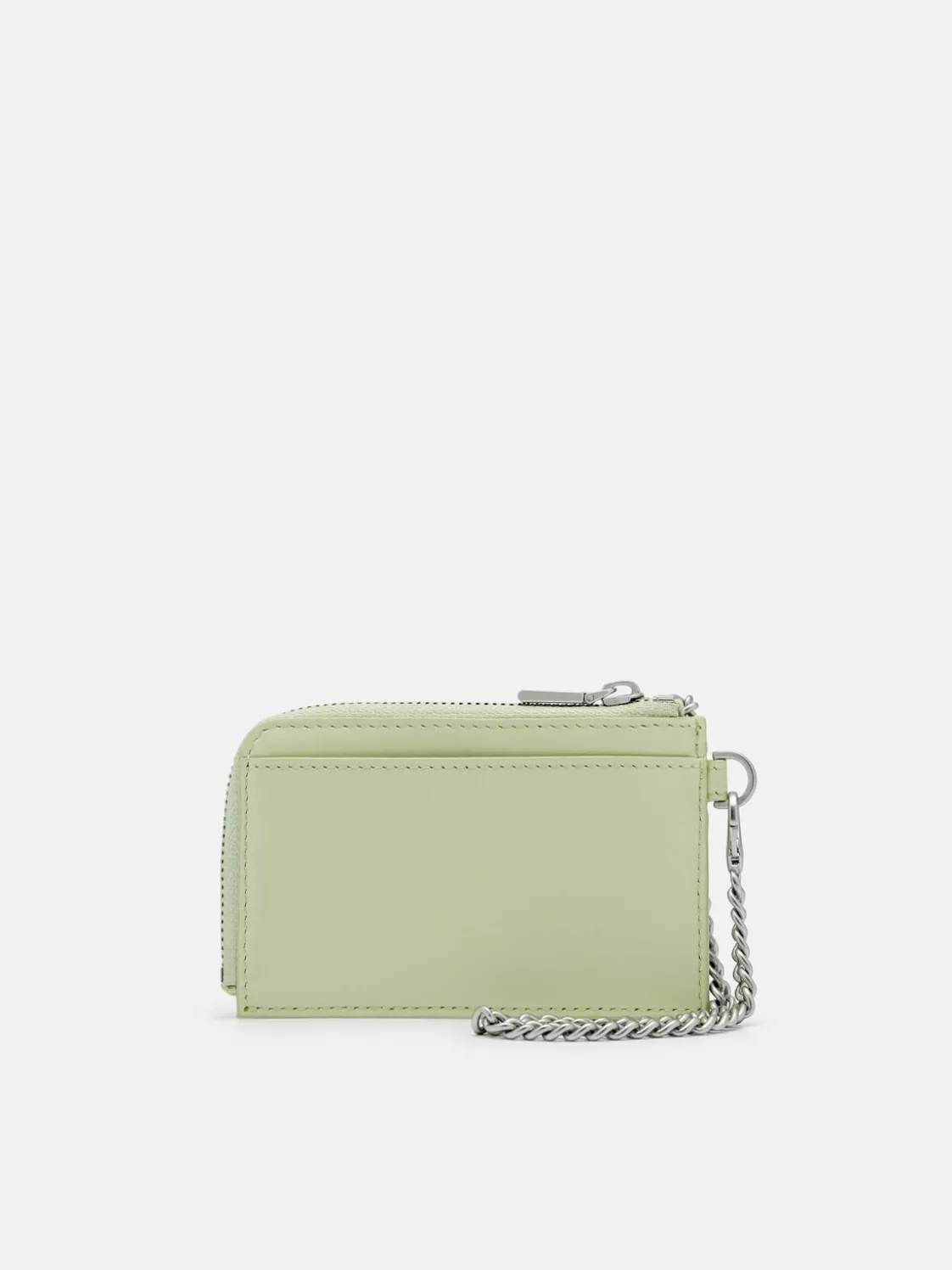 Leather Card Holder with Keychain - Light Green