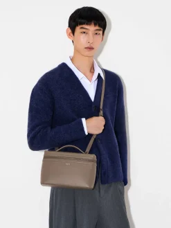 Leather Clutch Bag - Dark Taupe