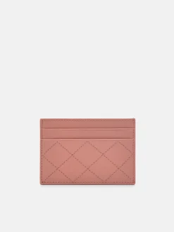 Leather Embroidered Cardholder - Blush