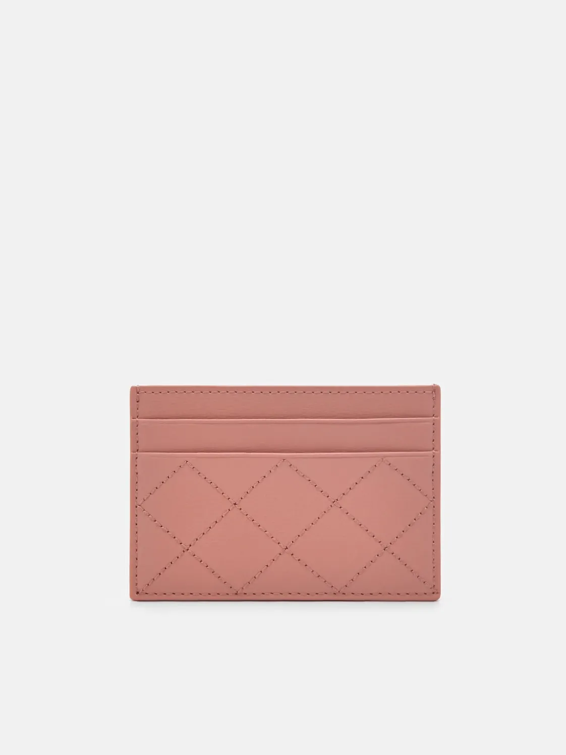 Leather Embroidered Cardholder - Blush