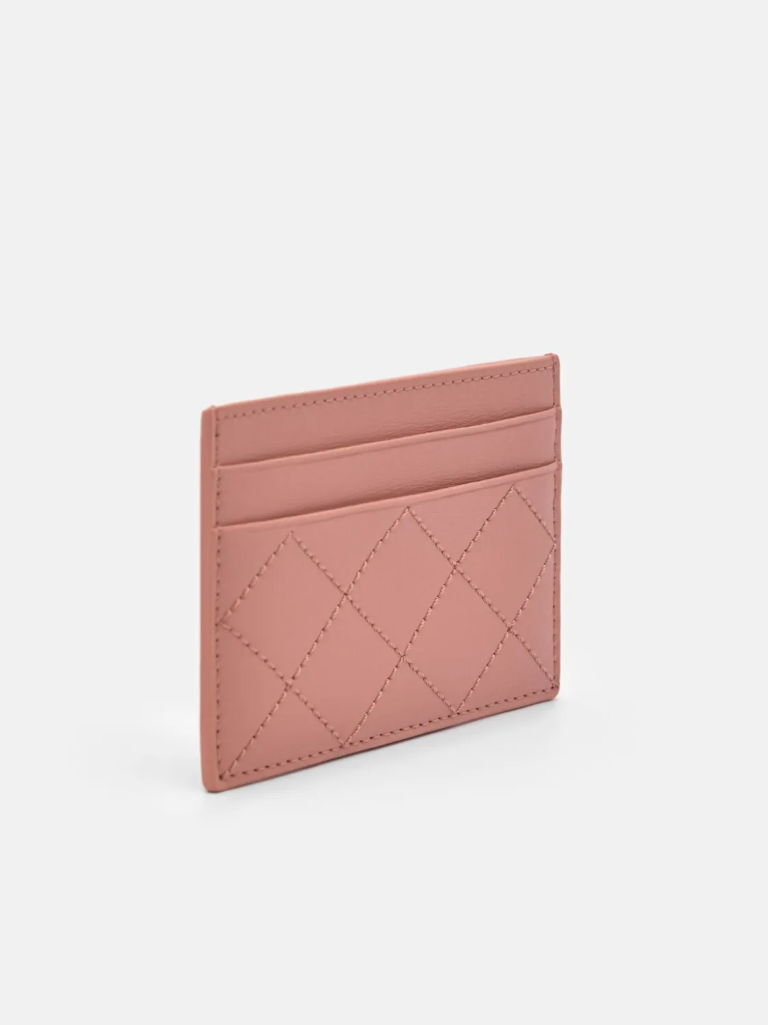 Leather Embroidered Cardholder - Blush
