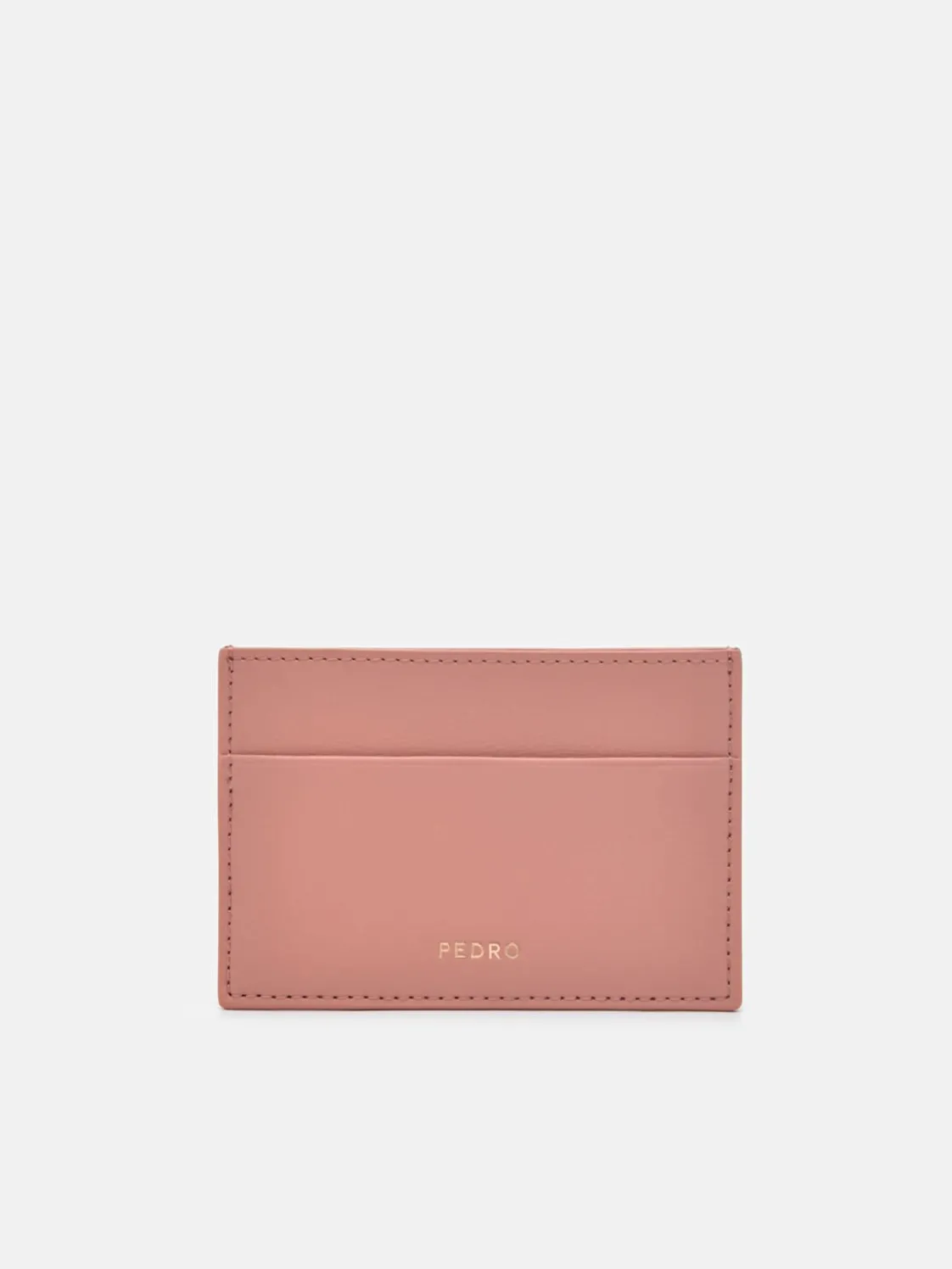 Leather Embroidered Cardholder - Blush