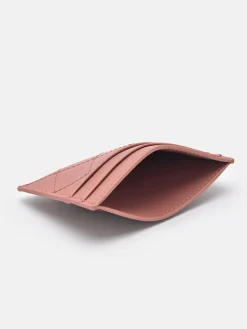Leather Embroidered Cardholder - Blush