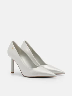 Leather Heel Pumps - Silver