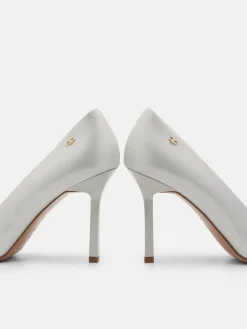 Leather Heel Pumps - Silver