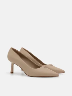 Leather Heel Pumps - Taupe