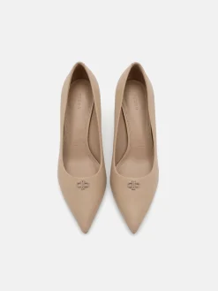 Leather Heel Pumps - Taupe
