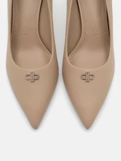 Leather Heel Pumps - Taupe