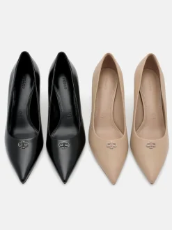Leather Heel Pumps - Taupe