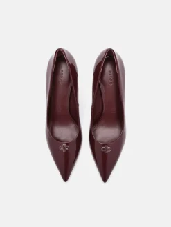 Leather Heel Pumps - Wine