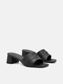 Leather Heel Sandals - Black
