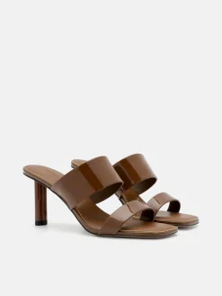 Leather Heel Sandals - Brown