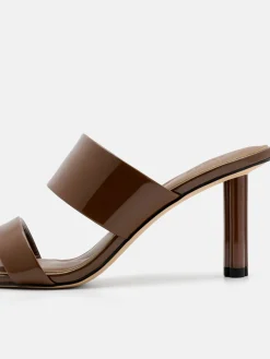 Leather Heel Sandals - Brown