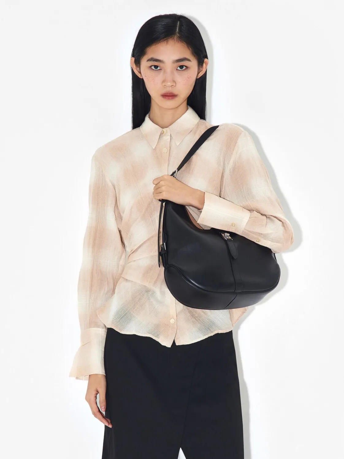 Leather Hobo Bag - Black
