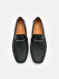 Leather Horsebit Driving Shoes - Black