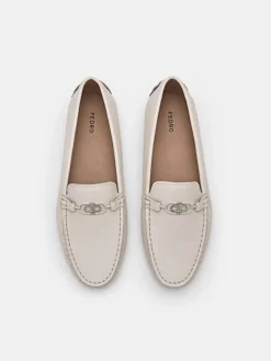 Leather Horsebit Driving Shoes - Chalk