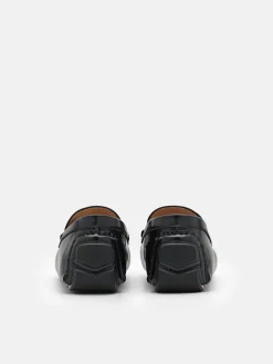 Leather Horsebit Driving Shoes - Black