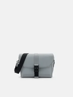 Leather Messenger Bag - Grey