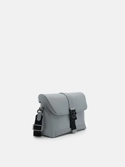 Leather Messenger Bag - Grey