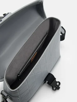 Leather Messenger Bag - Grey