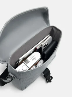 Leather Messenger Bag - Grey