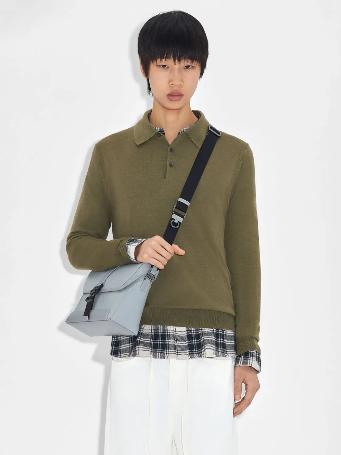 Leather Messenger Bag - Grey