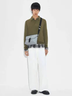 Leather Messenger Bag - Grey