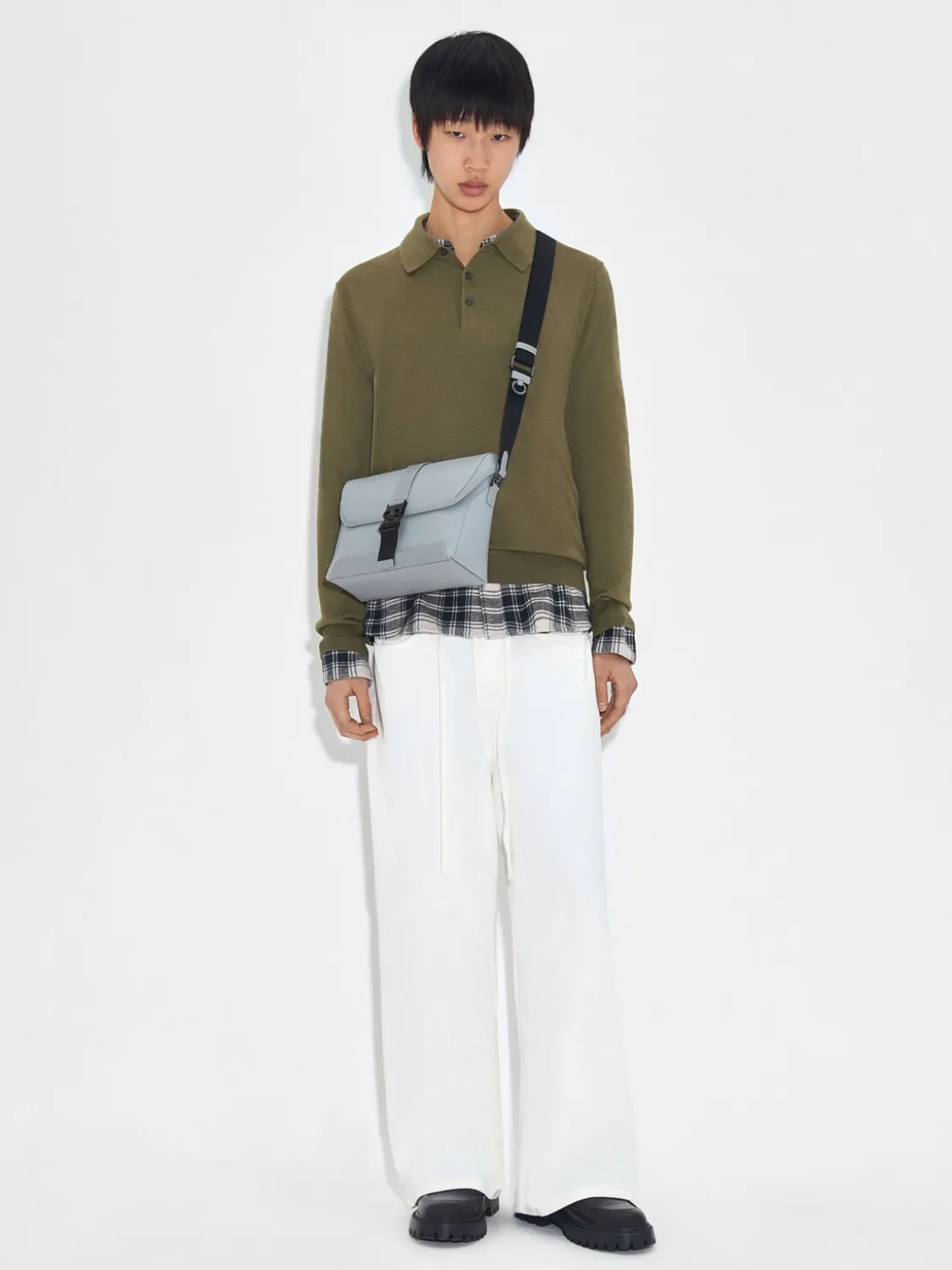 Leather Messenger Bag - Grey