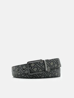 Leather Reversible Pin Belt - Black