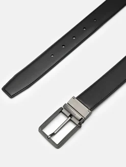 Leather Reversible Pin Belt - Black