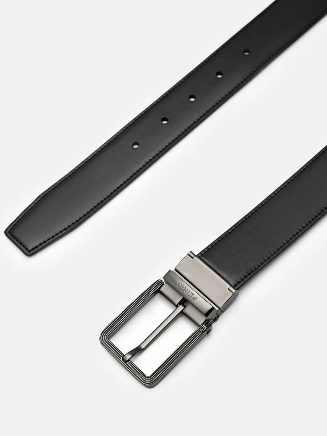 Leather Reversible Pin Belt - Black