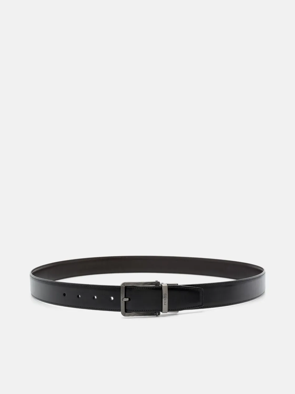 Leather Reversible Pin Belt - Black Textured
