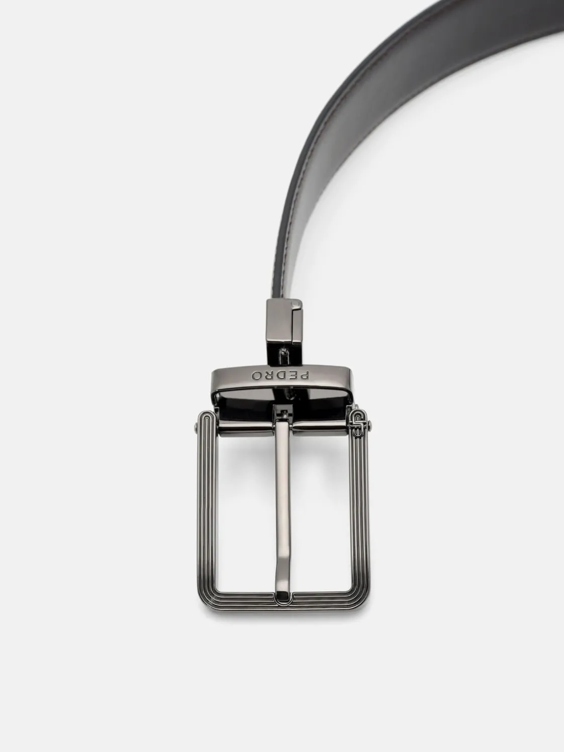 Leather Reversible Pin Belt - Black Textured