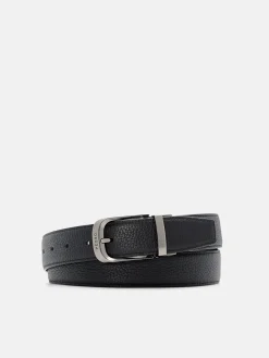 Leather Reversible Pin Belt - Black Tumble