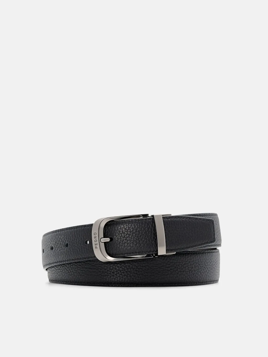 Leather Reversible Pin Belt - Black Tumble