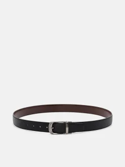 Leather Reversible Pin Belt - Black Tumble