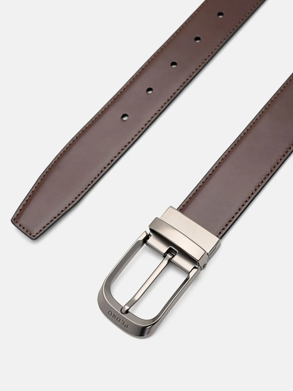 Leather Reversible Pin Belt - Black Tumble