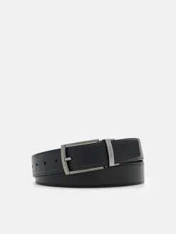 Leather Reversible Pin Belt - Black