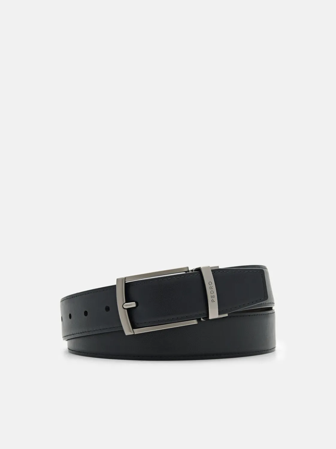 Leather Reversible Pin Belt - Black