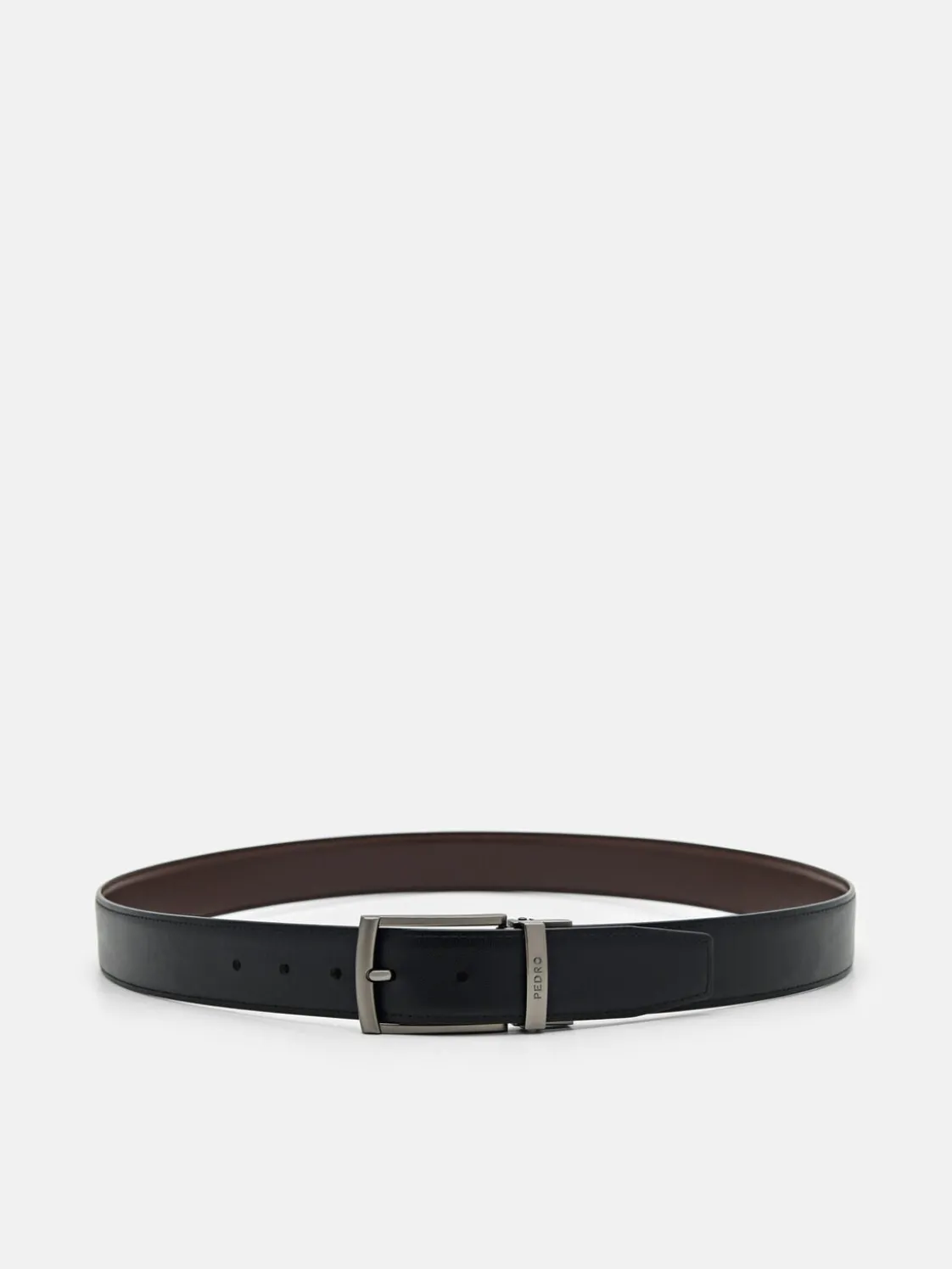 Leather Reversible Pin Belt - Black