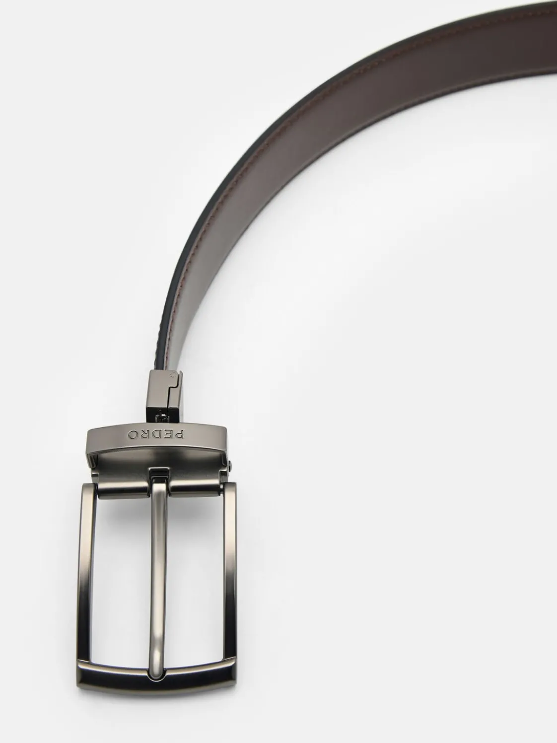 Leather Reversible Pin Belt - Black
