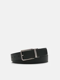 Leather Reversible Pin Belt - Black