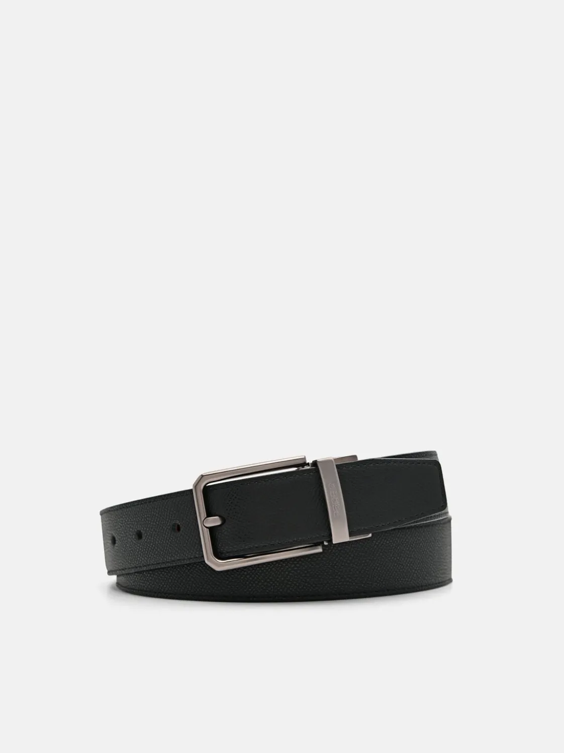 Leather Reversible Pin Belt - Black