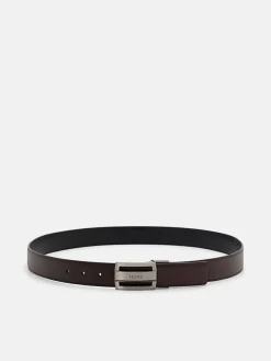 Leather Reversible Tang Belt - Dark Brown Saffiano