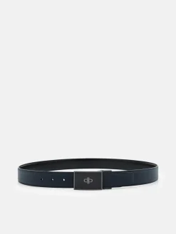 Leather Reversible Tang Belt - Navy