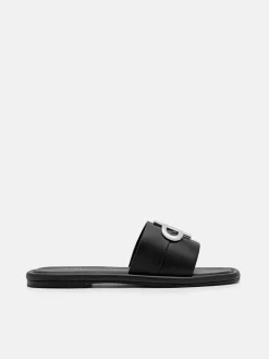 Leather Slide Sandals - Black