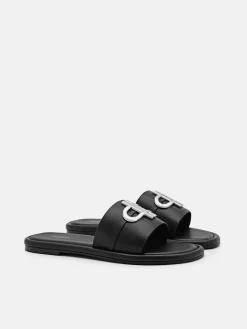 Leather Slide Sandals - Black