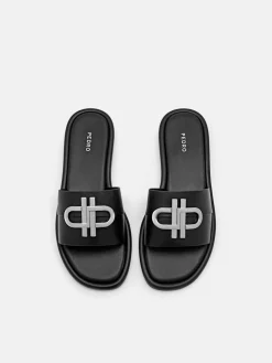Leather Slide Sandals - Black
